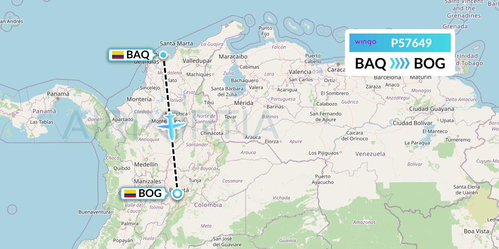 P57649 Copa Airlines Colombia Flight Map: Barranquilla to Bogota
