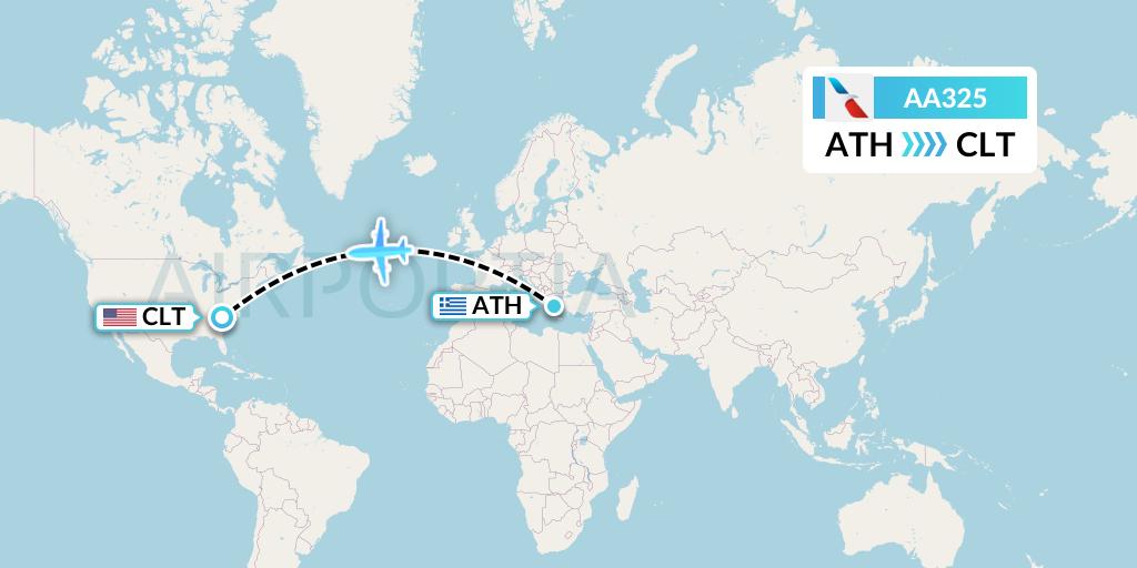 AA325 American Airlines Flight Map: Athens to Charlotte