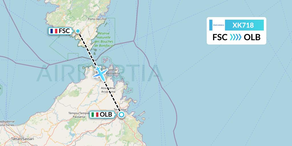 XK718 Air Corsica Flight Map: Figari to Olbia