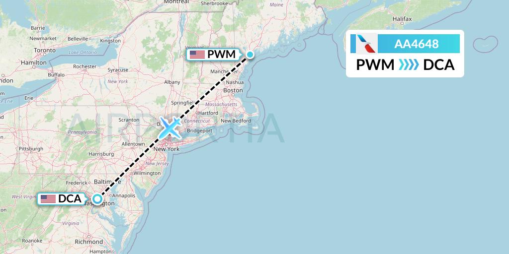 AA4648 American Airlines Flight Map: Portland to Washington