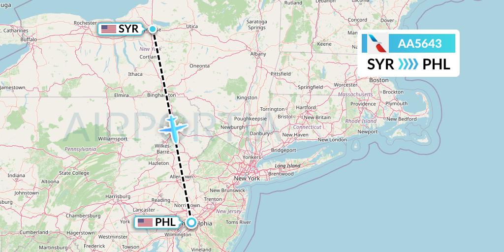 AA5643 American Airlines Flight Map: Syracuse to Philadelphia