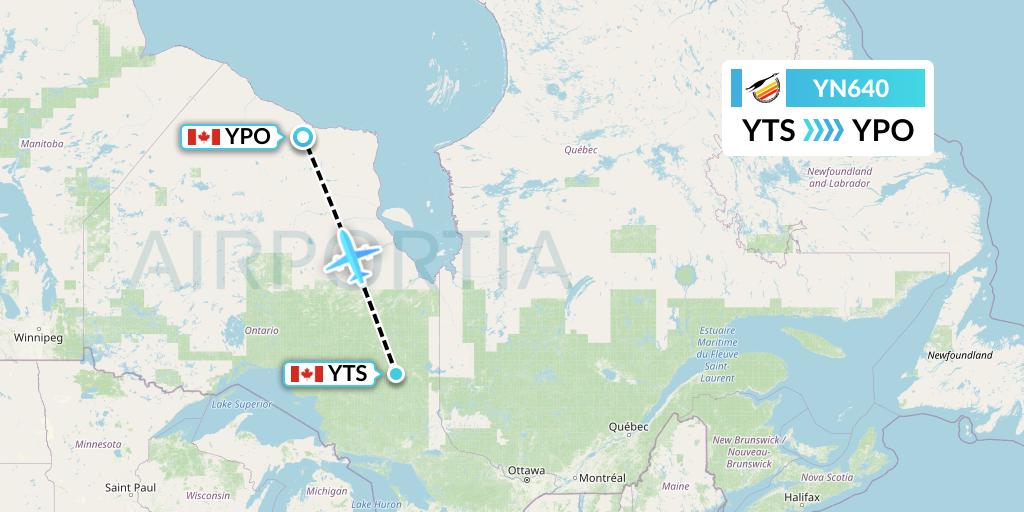 YN640 Air Creebec Flight Map: Timmins to Peawanuck