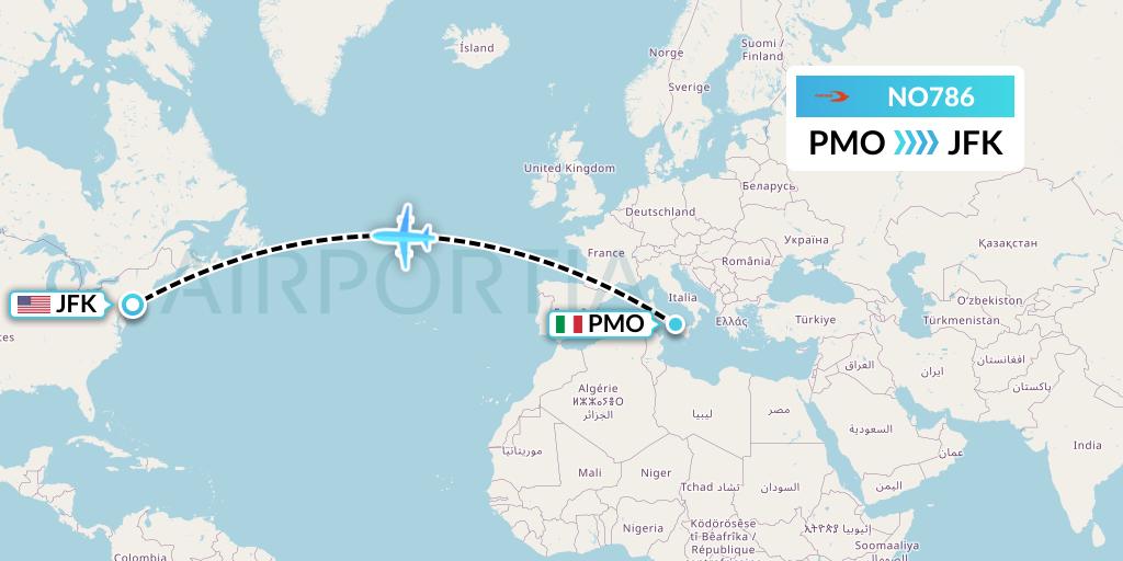 NO786 Neos Flight Map: Palermo to New York