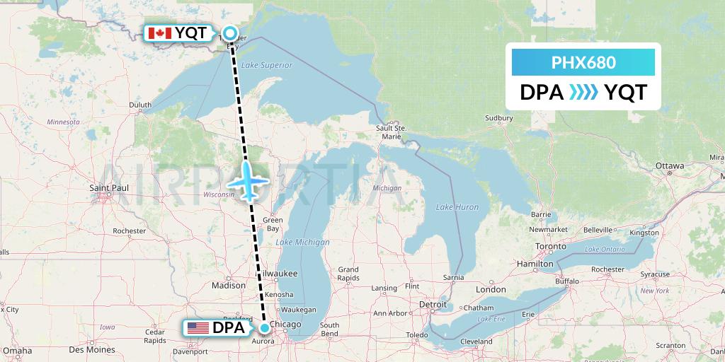 PHX680 SkyCare Flight Map: Chicago to Thunder Bay