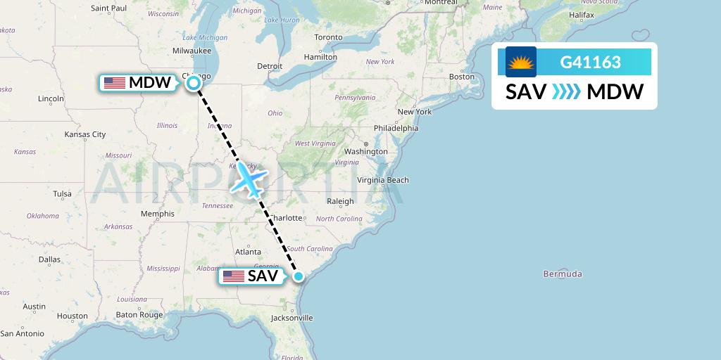 G41163 Allegiant Air Flight Map: Savannah to Chicago
