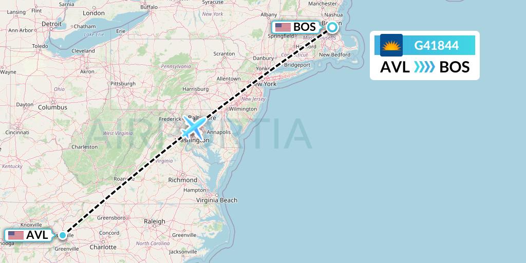 G41844 Allegiant Air Flight Map: Asheville to Boston