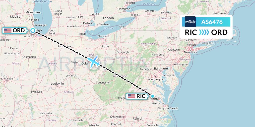AS6476 Alaska Airlines Flight Map: Richmond to Chicago