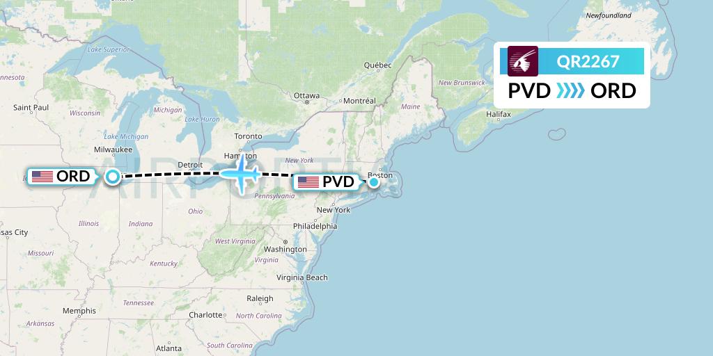 QR2267 Qatar Airways Flight Map: Providence to Chicago