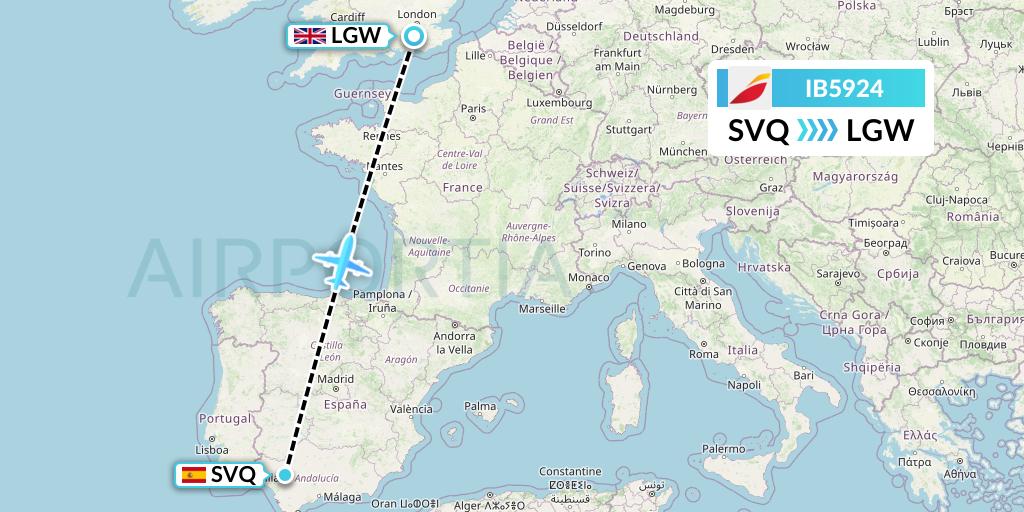 IB5924 Iberia Flight Map: Seville to London