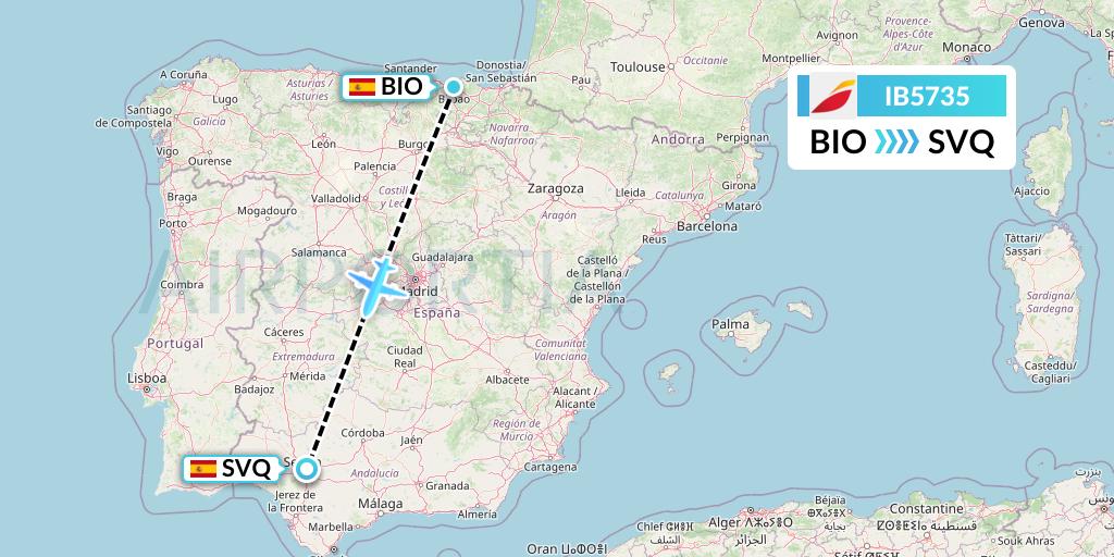 IB5735 Iberia Flight Map: Bilbao to Seville