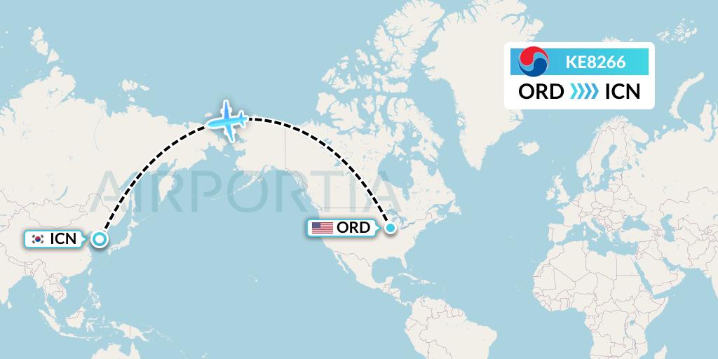 KE8266 Korean Air Flight Map: Chicago to Seoul