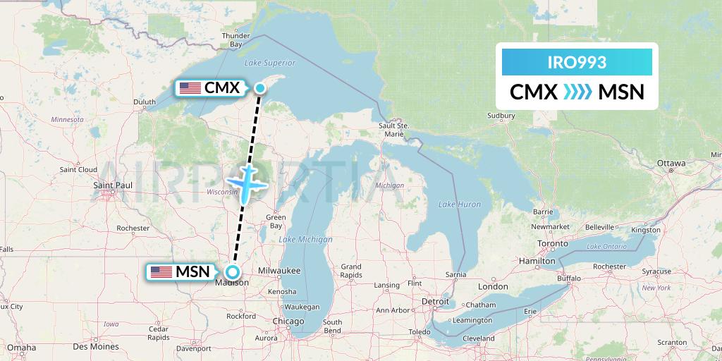 IRO993 CSA Air Flight Map: Hancock to Madison