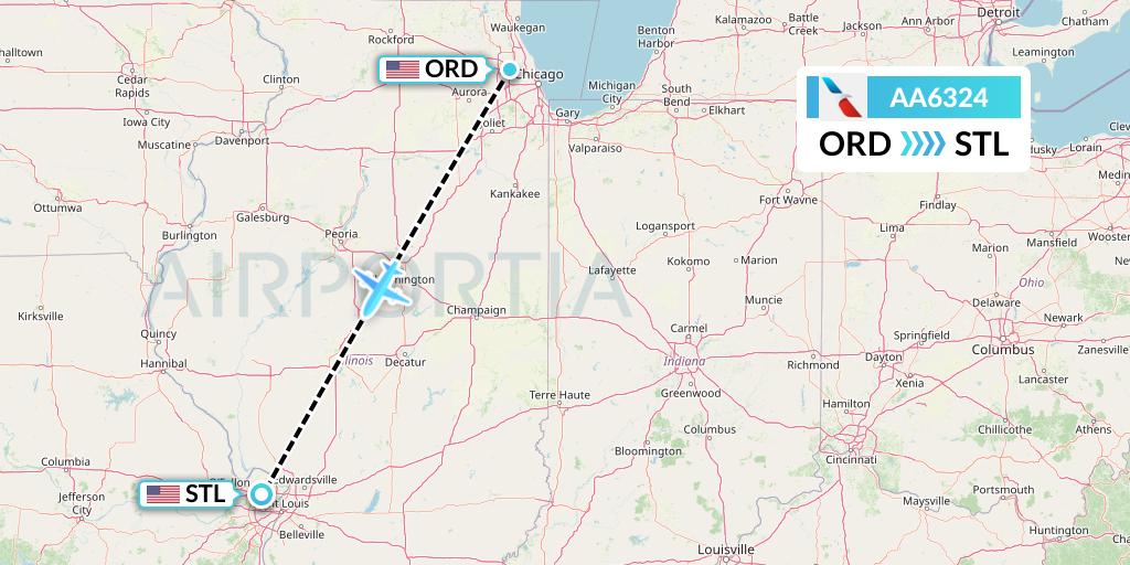 AA6324 American Airlines Flight Map: Chicago to St. Louis