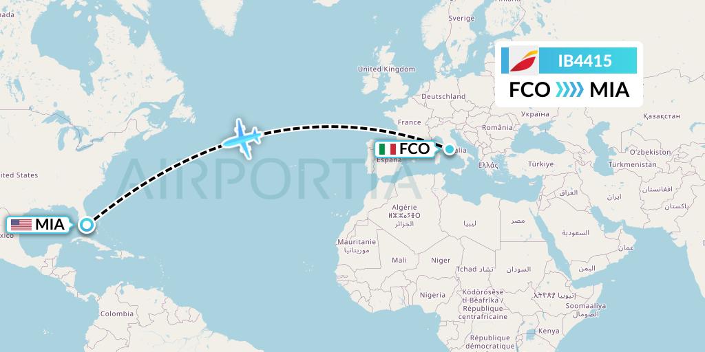 IB4415 Iberia Flight Map: Rome to Miami