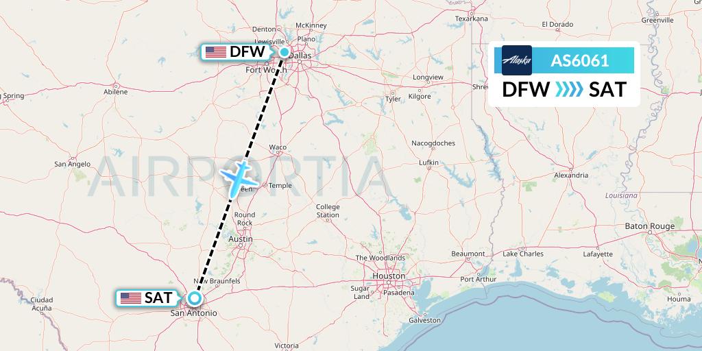 AS6061 Alaska Airlines Flight Map: Dallas to San Antonio