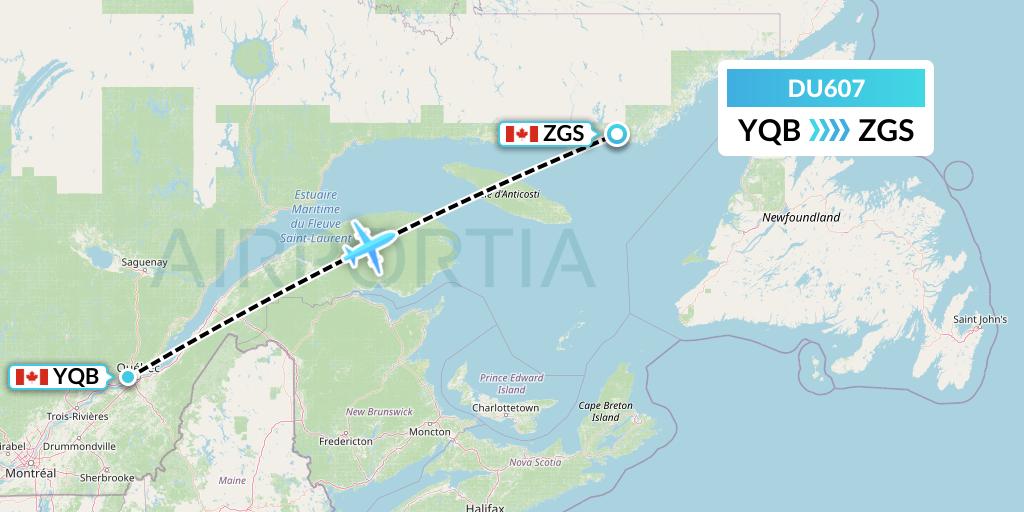 DU607 Sky Jet M.g. Inc Flight Map: Quebec to Gethsemani