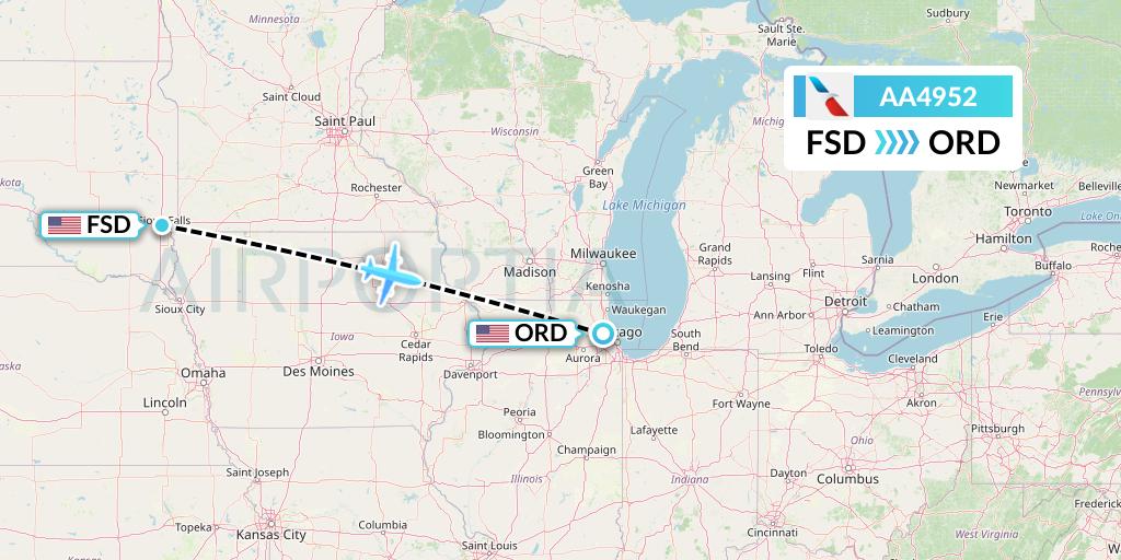 AA4952 American Airlines Flight Map: Sioux Falls to Chicago