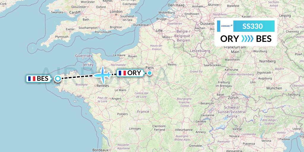 SS330 Corsair Flight Map: Paris to Brest