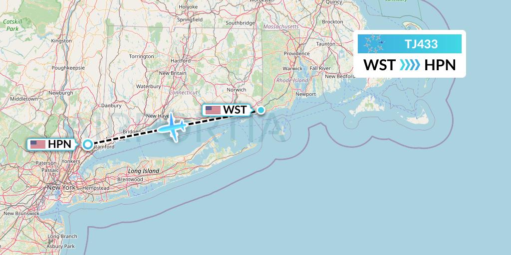 TJ433 Tradewind Aviation Flight Map: Westerly to White Plains