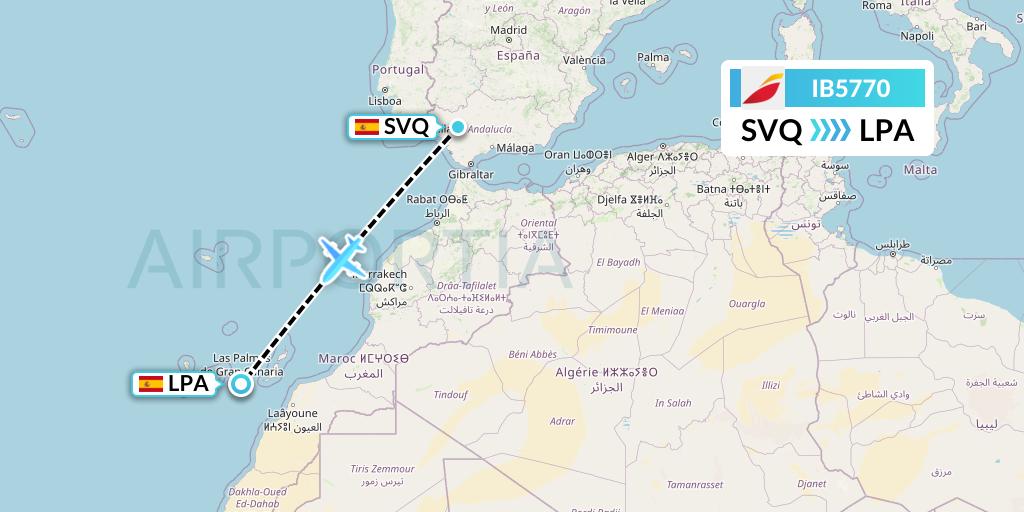 IB5770 Iberia Flight Map: Seville to Las Palmas