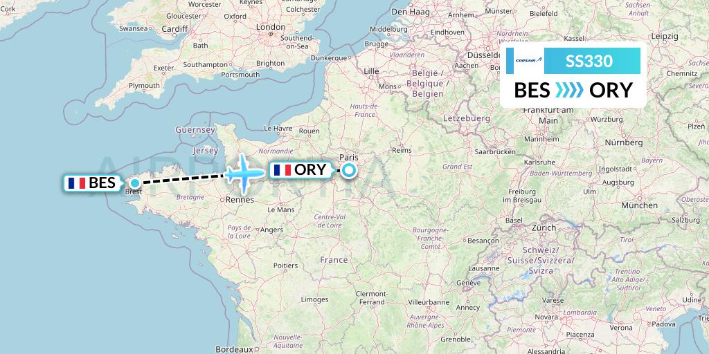 SS330 Corsair Flight Map: Brest to Paris