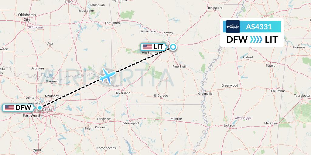 AS4331 Alaska Airlines Flight Map: Dallas to Little Rock