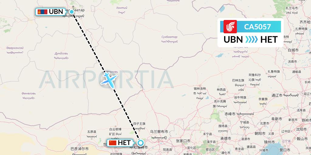 CA5057 Air China Flight Map: Ulan Bator to Hohhot