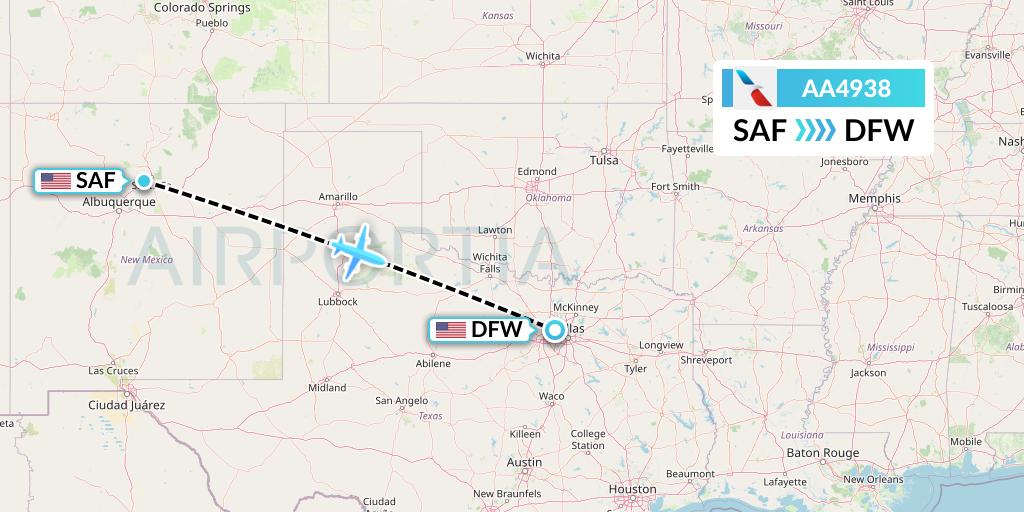 AA4938 American Airlines Flight Map: Santa Fe to Dallas