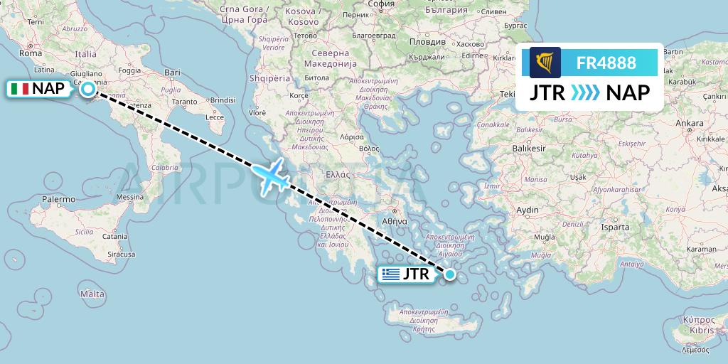 FR4888 Ryanair Flight Map: Santorini to Naples