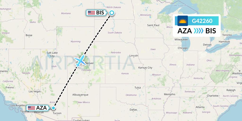 G42260 Allegiant Air Flight Map: Phoenix to Bismarck