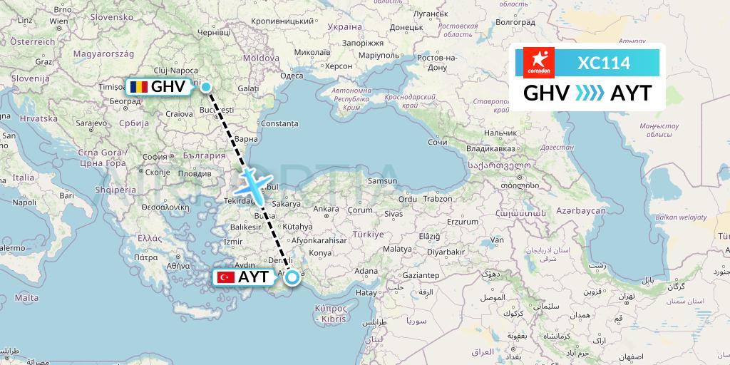 XC114 Corendon Airlines Flight Map: Brasov to Antalya