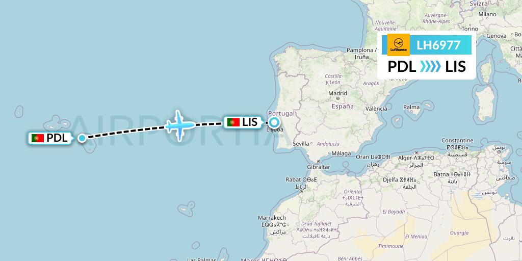 LH6977 Lufthansa Flight Map: Ponta Delgada to Lisbon