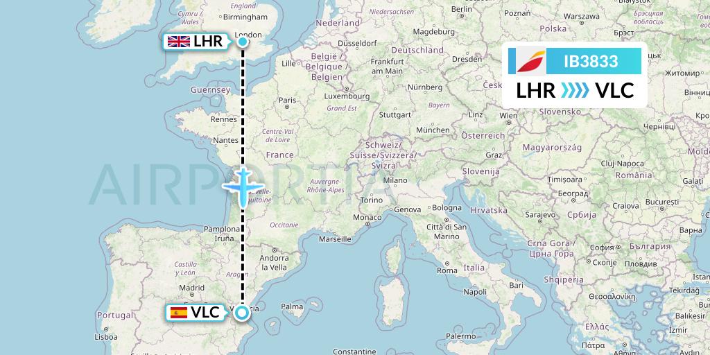 IB3833 Iberia Flight Map: London to Valencia