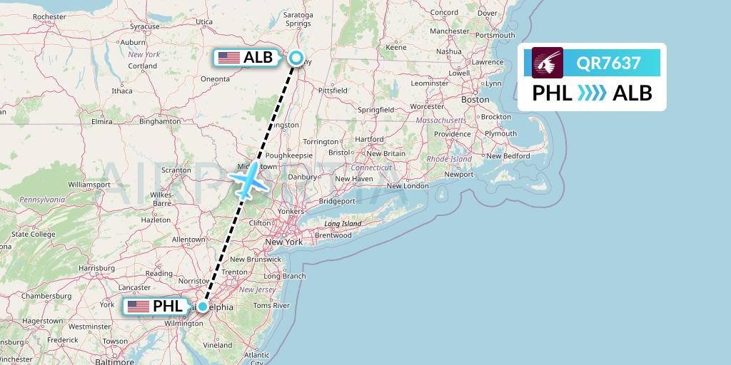 QR7637 Qatar Airways Flight Map: Philadelphia to Albany