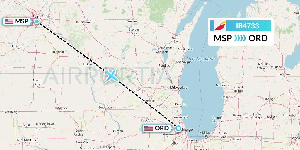 IB4733 Iberia Flight Map: Minneapolis to Chicago