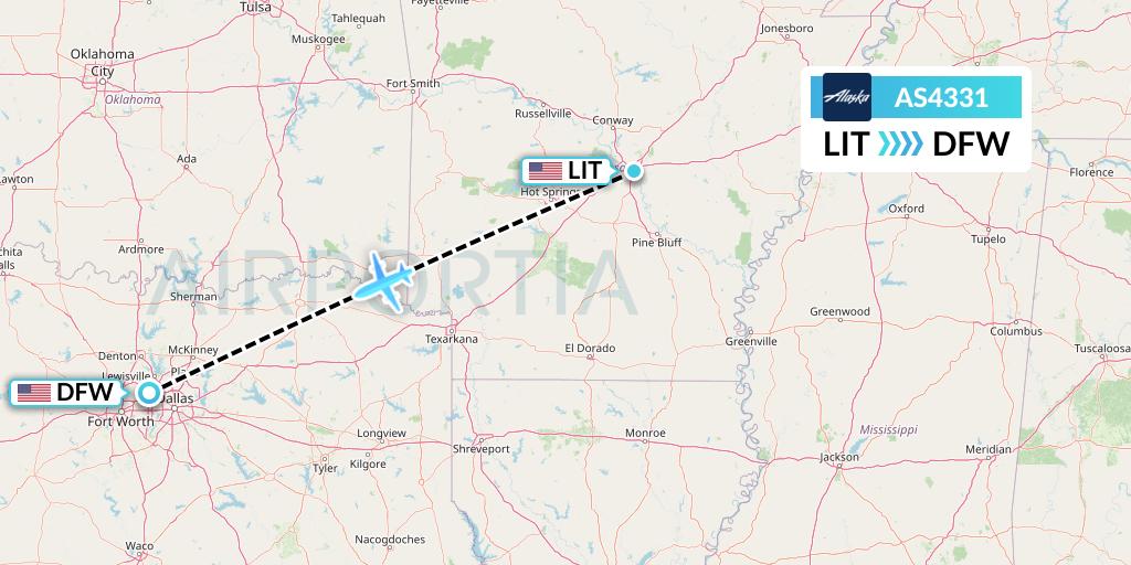 AS4331 Alaska Airlines Flight Map: Little Rock to Dallas