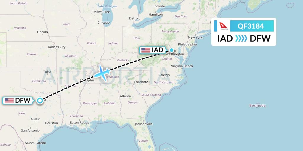 QF3184 Qantas Flight Map: Washington to Dallas