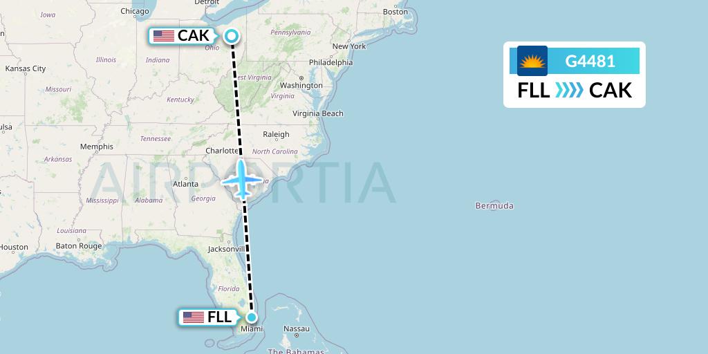 G4481 Allegiant Air Flight Map: Fort Lauderdale to Akron