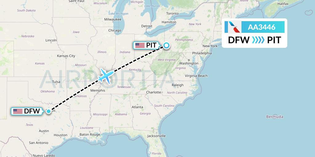 AA3446 American Airlines Flight Map: Dallas to Pittsburgh