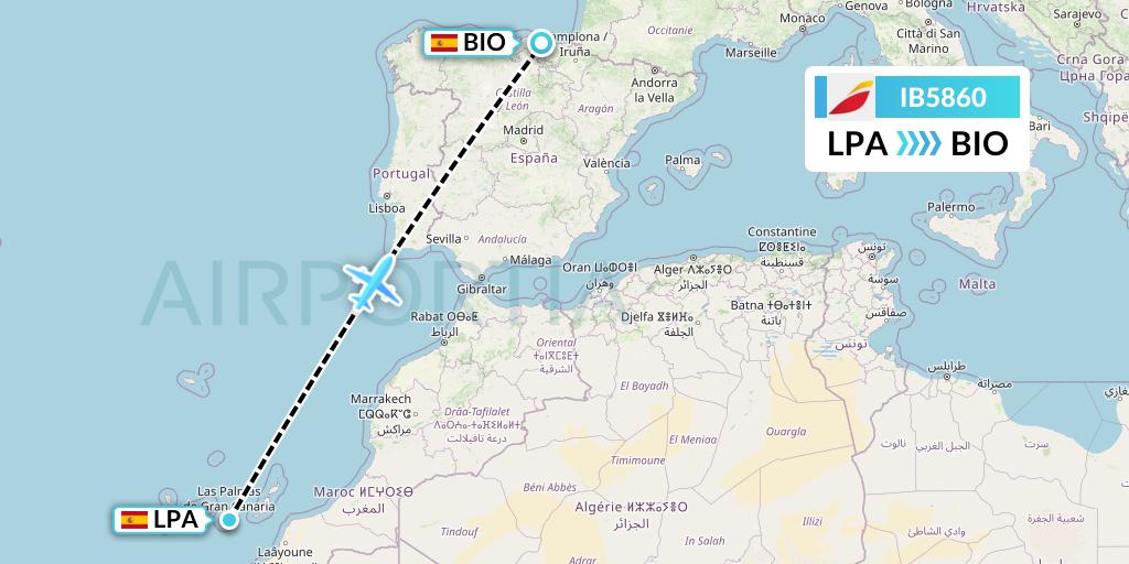 IB5860 Iberia Flight Map: Las Palmas to Bilbao