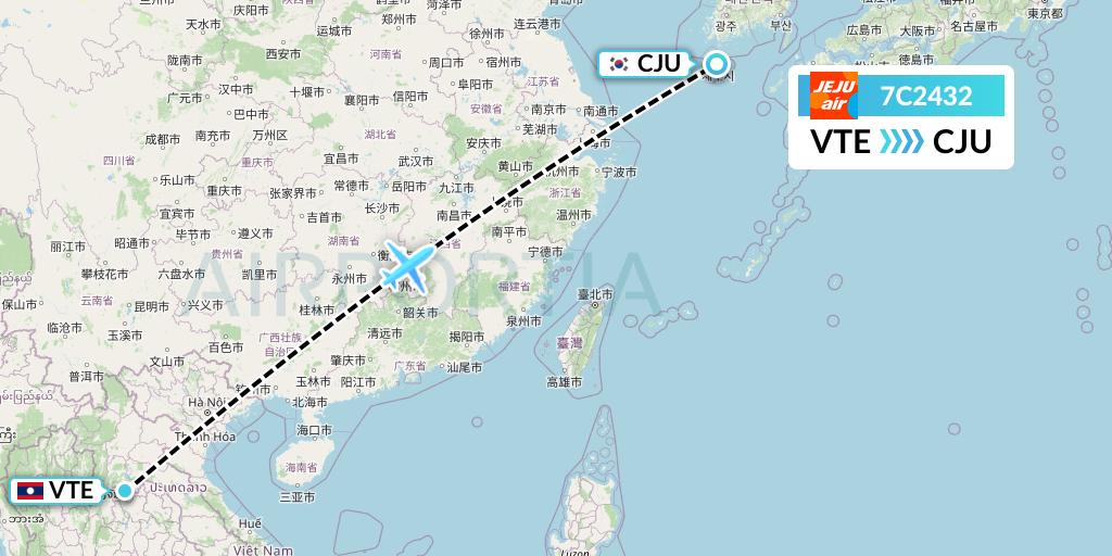 7C2432 Jeju Air Flight Map: Vientiane to Jeju