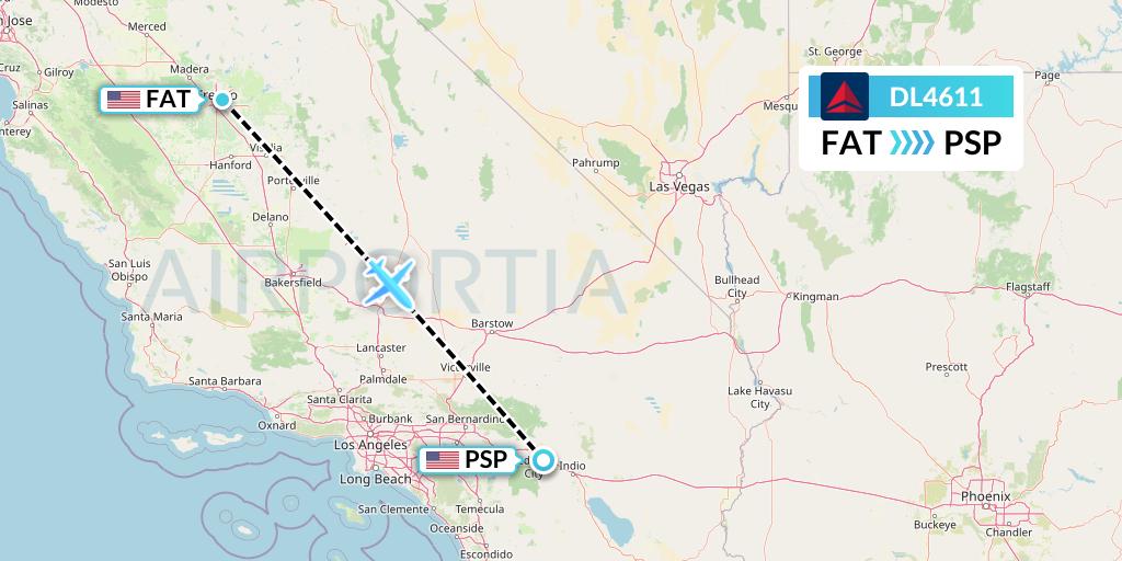 DL4611 Delta Air Lines Flight Map: Fresno to Palm Springs