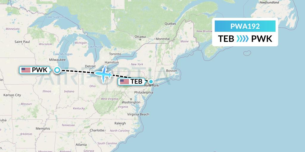 PWA192 Priester Aviation Flight Map: Teterboro to Chicago