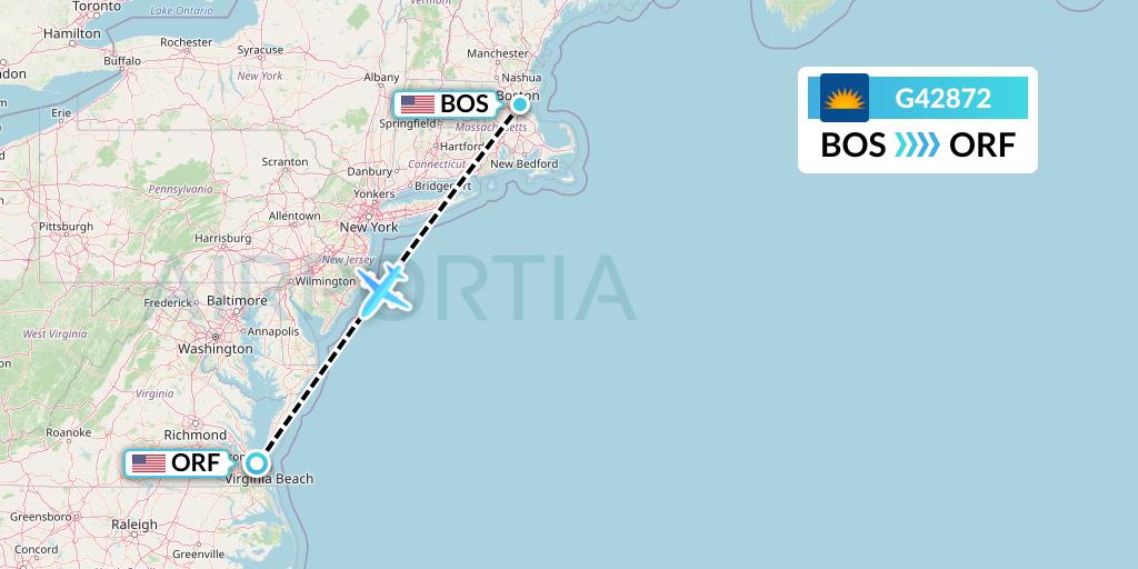 G42872 Allegiant Air Flight Map: Boston to Norfolk