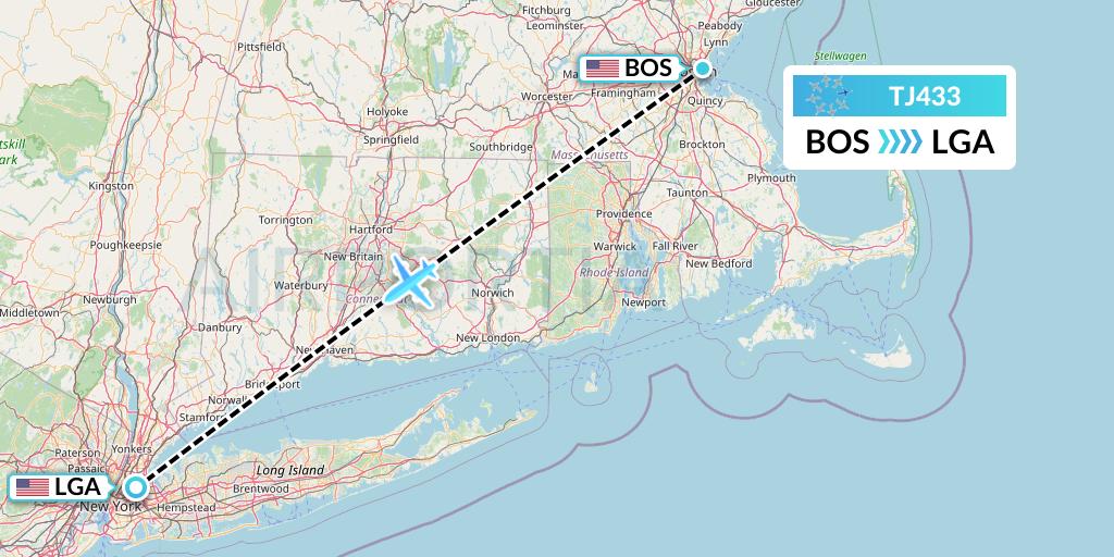 TJ433 Tradewind Aviation Flight Map: Boston to New York
