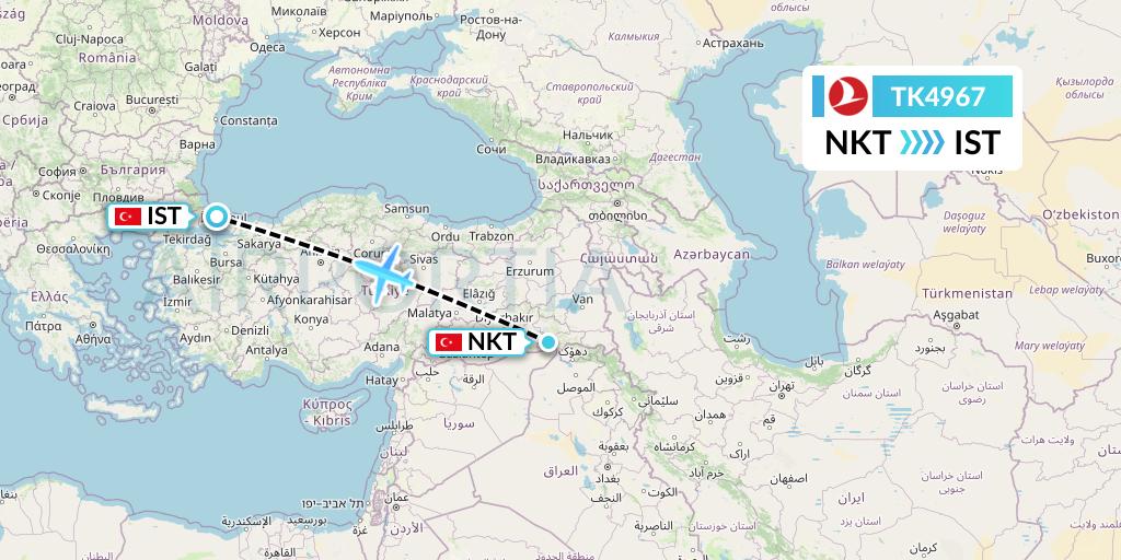 TK4967 Turkish Airlines Flight Map: Sirnak to Istanbul
