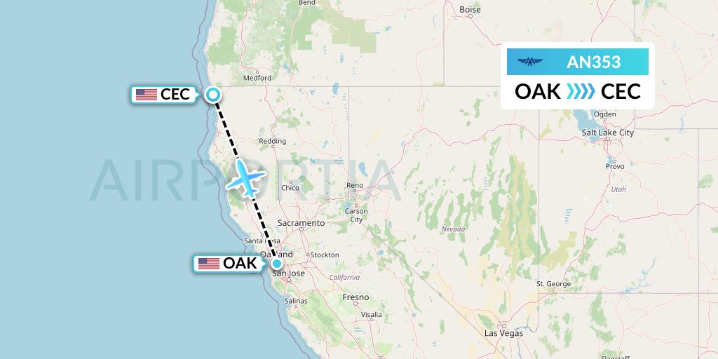 AN353 Advanced Air Flight Map: Oakland to Crescent City