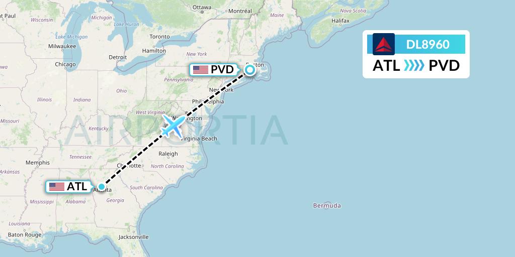 DL8960 Delta Air Lines Flight Map: Atlanta to Providence