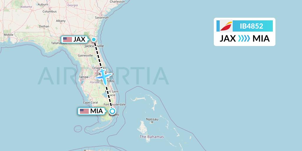 IB4852 Iberia Flight Map: Jacksonville to Miami