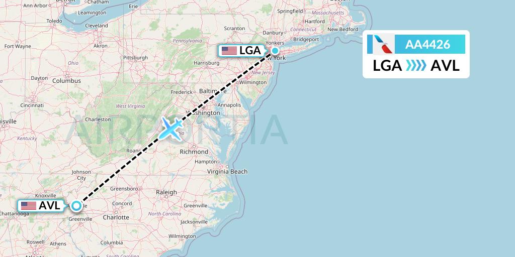 AA4426 American Airlines Flight Map: New York to Asheville